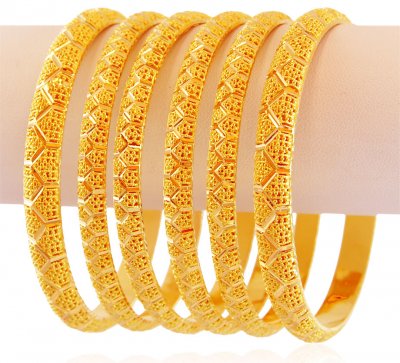 22K Cutwork Gold Bangles Set (6 PC) ( Set of Bangles )