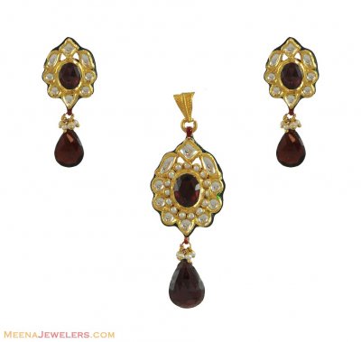 22K Gold Kundan Pendant Set ( Antique Pendant Sets )