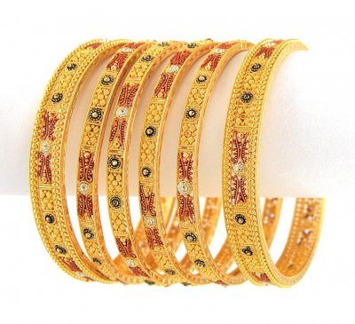 3 Tone Gold Bangle (set of 6) ( Set of Bangles )