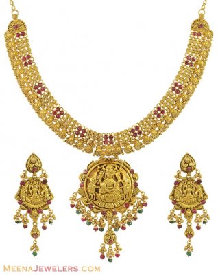 22k Gold Temple Necklace Set ( Antique Necklace Sets )