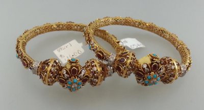 22K Beautiful Antique Kada (1PCs) ( Precious Stone Bangles )