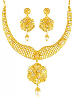 22K Gold Two Tone Necklace Set ( 22 Kt Gold Sets )