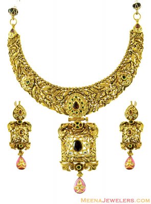 22K Gold Antique Necklace Set ( Antique Necklace Sets )