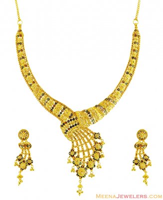 22K Designer Meenakari Necklace Set ( 22 Kt Gold Sets )