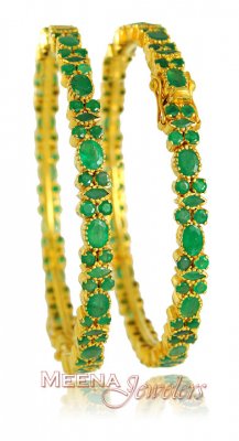 22Kt Gold Emerald Bangles ( Precious Stone Bangles )