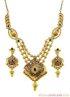 22K Antique Kundan Necklace Set ( Antique Necklace Sets )