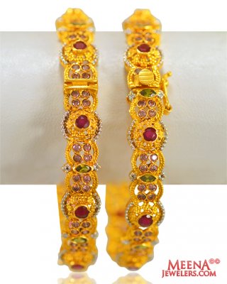 22K Designer Ruby Bangle (1 Pcs) ( Precious Stone Bangles )