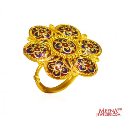 22Kt Gold Meenakari Ring ( Ladies Gold Ring )