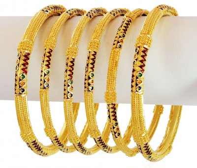 Gold Traditional Meena Bangles Set ( Set of Bangles )