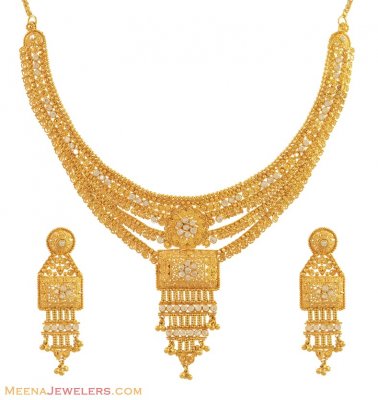 22K Gold Necklace Set (with CZ) ( 22 Kt Gold Sets )