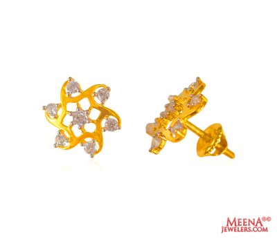 22 Karat Fancy Gold Tops with CZ  ( Signity Earrings )