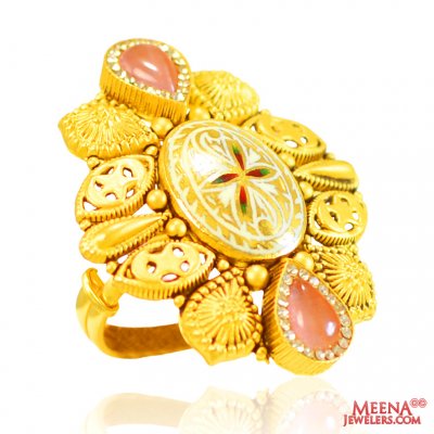 22Kt Gold Antique Fancy Ring ( Ladies Rings with Precious Stones )