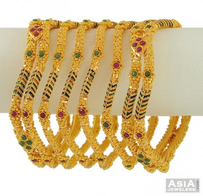 Gold Wavy MeenaKari Bangles ( set of 6) ( Set of Bangles )