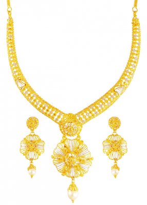 22K Gold 2 Tone Necklace Set ( 22 Kt Gold Sets )