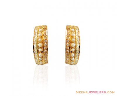 Designer Cz Pearl Clip Ons 22k ( Precious Stone Earrings )