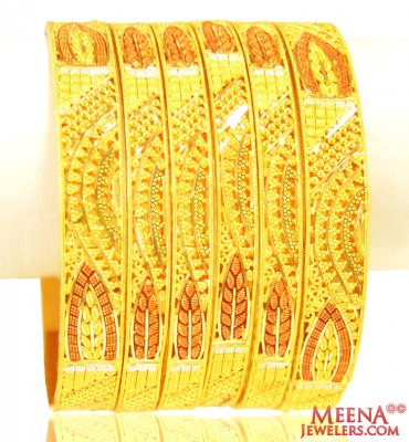 22Kt Gold Three Tone Bangles (6PCs) ( Set of Bangles )