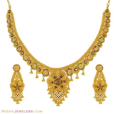 Gold Meenakari Necklace Set ( 22 Kt Gold Sets )