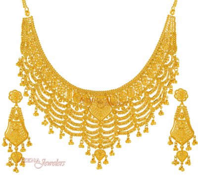 Gold Filigree Necklace Set ( 22 Kt Gold Sets )