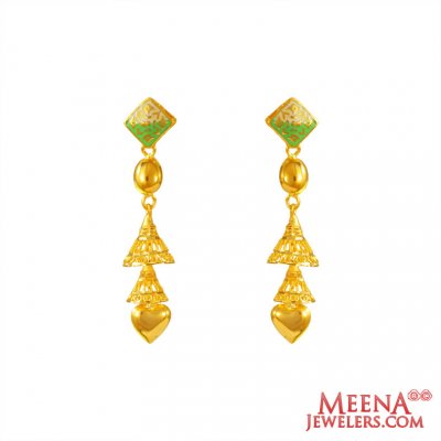 22K Gold Light Weight Long Earrings ( 22Kt Gold Fancy Earrings )