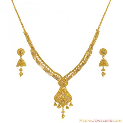 22k 2 Tone Filigree Necklace Set ( 22 Kt Gold Sets )