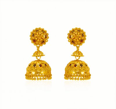 22 kt Gold Jumki Earrings ( Precious Stone Earrings )