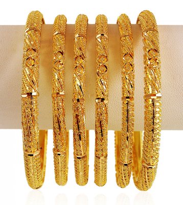 22K Gold Bangles Set (6 PCs) ( Set of Bangles )