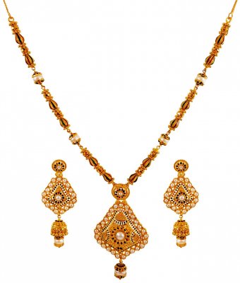 22K Gold Meenakari Necklace Set ( 22 Kt Gold Sets )