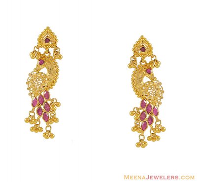 22K Gold Earrings (with Rubies) ( Precious Stone Earrings )