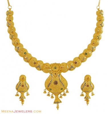 22K Meenakari Necklace Set ( 22 Kt Gold Sets )