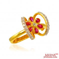 22Kt Gold Colored Stone Fancy Ring ( Ladies Rings with Precious Stones )