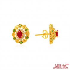 22Kt Gold CZ Colored stone Earrings
