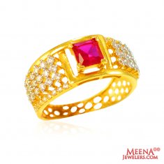 22Kt Gold CZ and Colored Stone Ring ( Ladies Rings with Precious Stones )