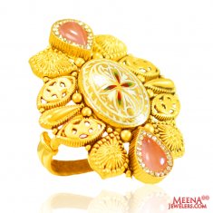 22Kt Gold Antique Fancy Ring ( Ladies Rings with Precious Stones )